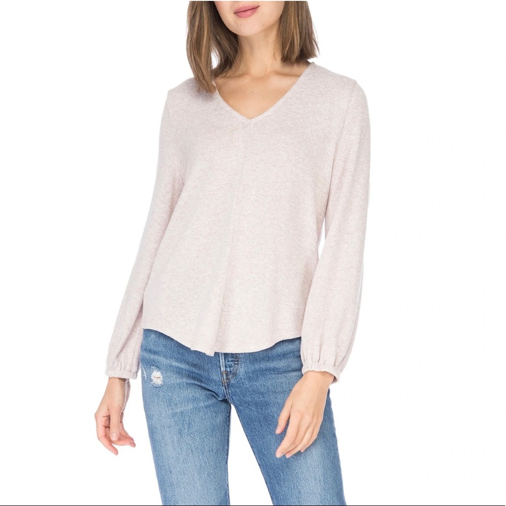Bobeau Long Sleeves Super Soft Cher Cozy V-Neck Top